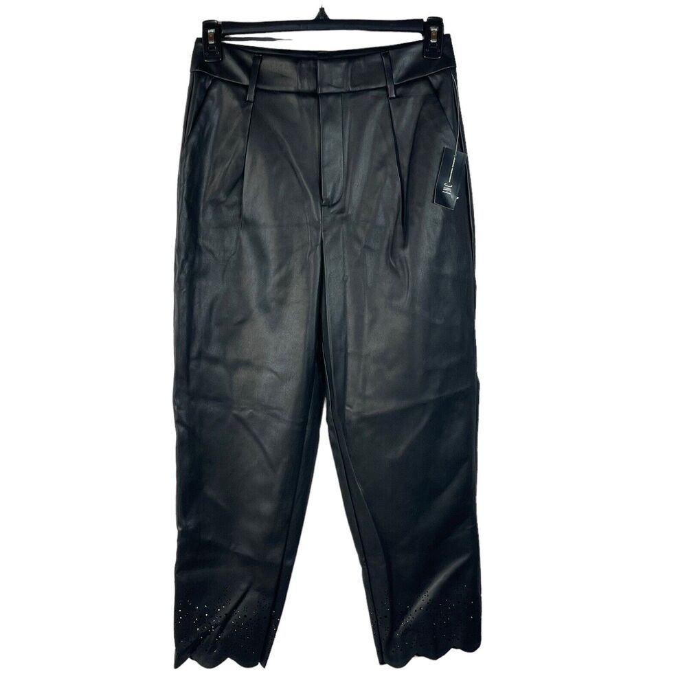 INC International Concepts SZ 10 Faux Leather Ankle Pants Shiny Black Hi-Rise
